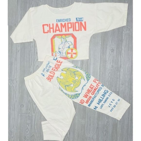 Vintage Tops - Vintage potato sack short sleeve shirt & pants muslin cotton champion potato sac